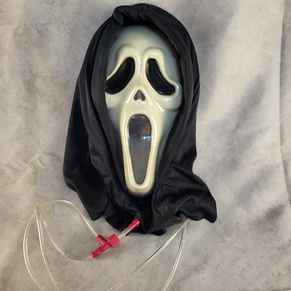 Vintage Scream Ghost Face Halloween Mask With Tube For Blood Plastic Mesh Eyes